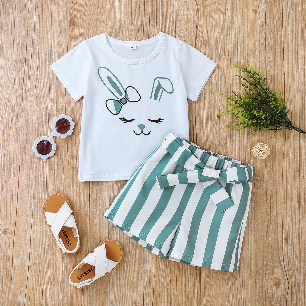 Combo bộ đồ bé gái 1-5 tuổi tay ngắn áo phông quần đùi In Hình Thỏ Hoạt Hình set mùa hè thời trang cho bé trẻ em