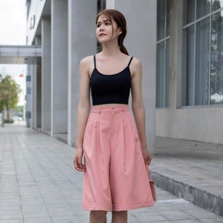 Quần Tây Short Bermuda Ống Rộng Lật Lai Cao Cấp Happy Wear Màu Hồng Cam Tiểu Thư