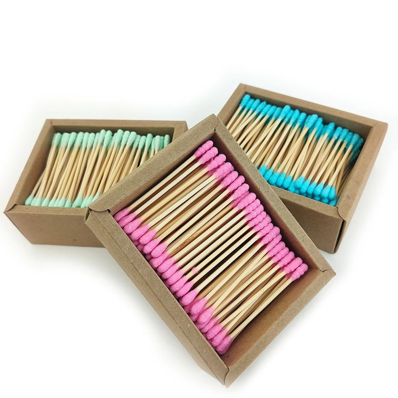 [Hàng mới về] Hộp 200 tăm bông nhiều màu sắc thiết kế hai đầu tiện dụng để vệ sinh tai/mũi/trang điểm