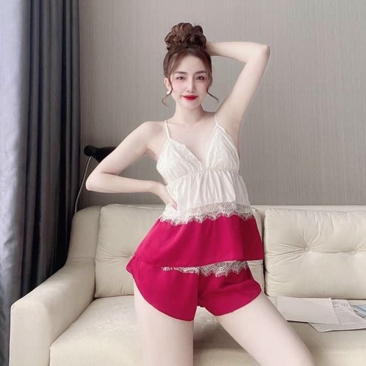 BỘ NGỦ 2 DÂY LỤA PHỐI REN SEXY (NHIỀU MÀU)
