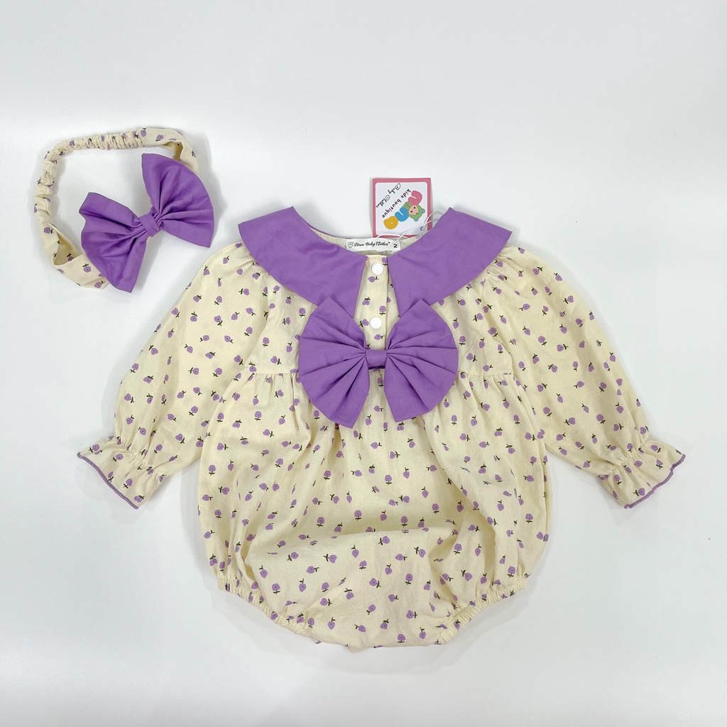 Body bé gái dài tay Nina Kids Boutique Bộ áo liền quần cho trẻ sơ sinh Size 0m 24m Kèm băng đô nơ