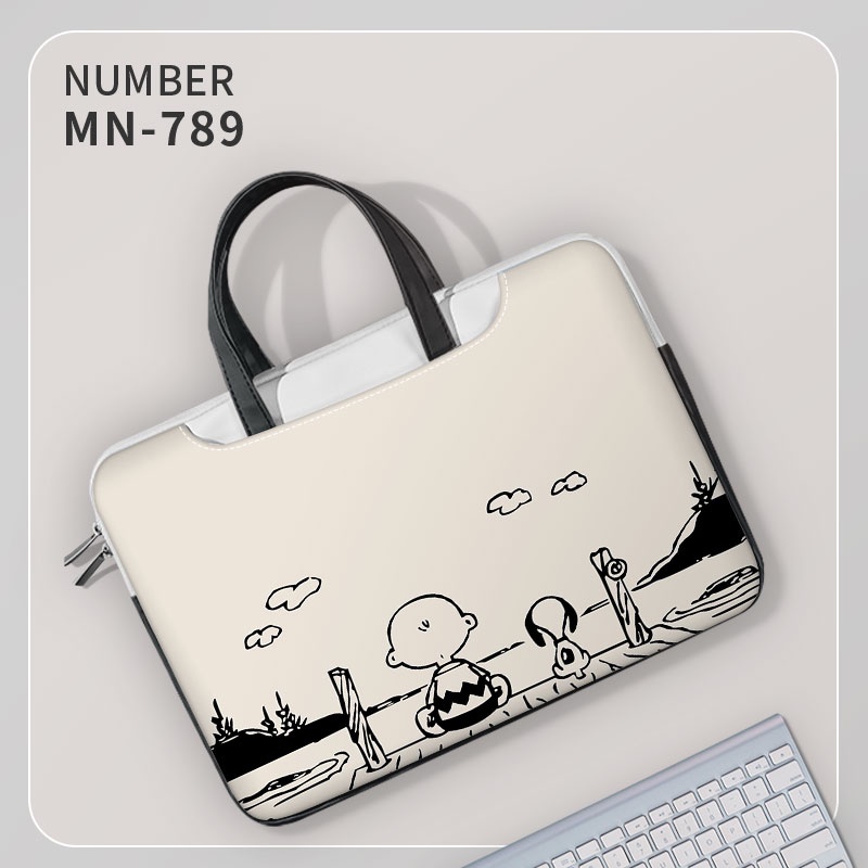 Túi máy tính xách tay Phim hoạt hình Tay cầm màu đen 13 14 15 16 17 inch Túi chống sốc Túi tiện lợi Túi xách