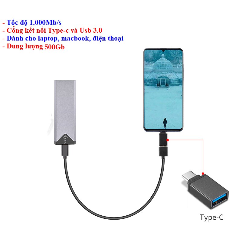 Ổ Cứng SSD Di Động SSK 1TB - 1.000mb/s Cổng TypeC, Tặng Kèm Túi Đựng Ổ Cứng