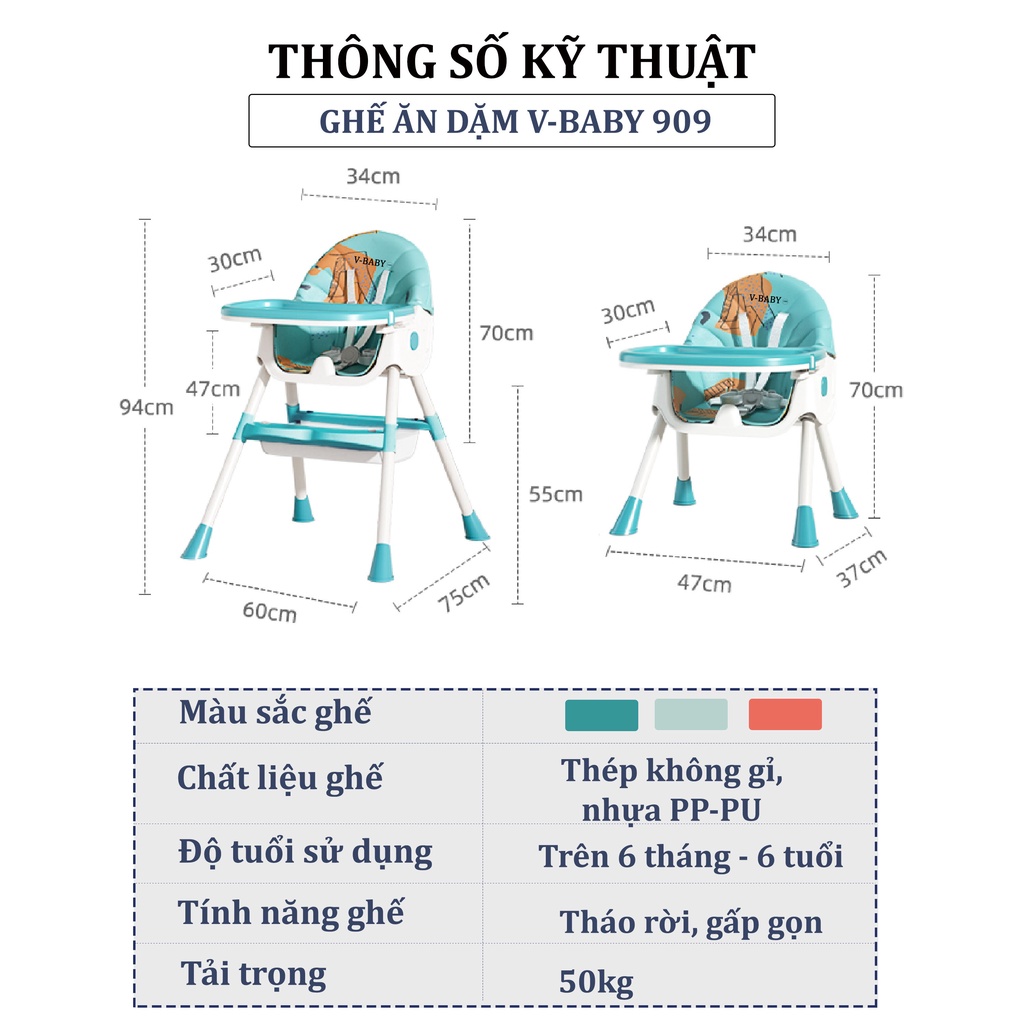 Ghế ăn dặm Cao cấp V-Baby 909 và V-Baby G01