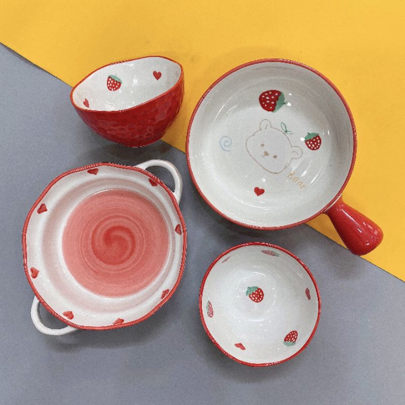 🍓Set bát đĩa dâu, gấu 🐻có tách lẻ