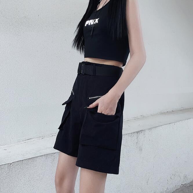 Quần dài nữ ống rộng màu đen phong cách gothic cá tính thời trang đường phố