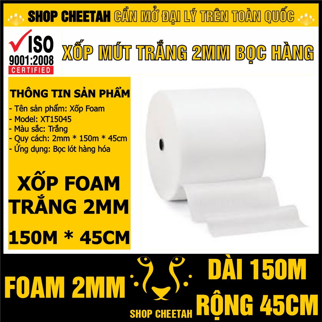 [Cuộn 150m x 45cm] Xốp mút trắng 2mm chống sốc cho hàng hóa dễ vỡ – Màng xốp Foam dùng trong vận chuyển hàng và lót sàn