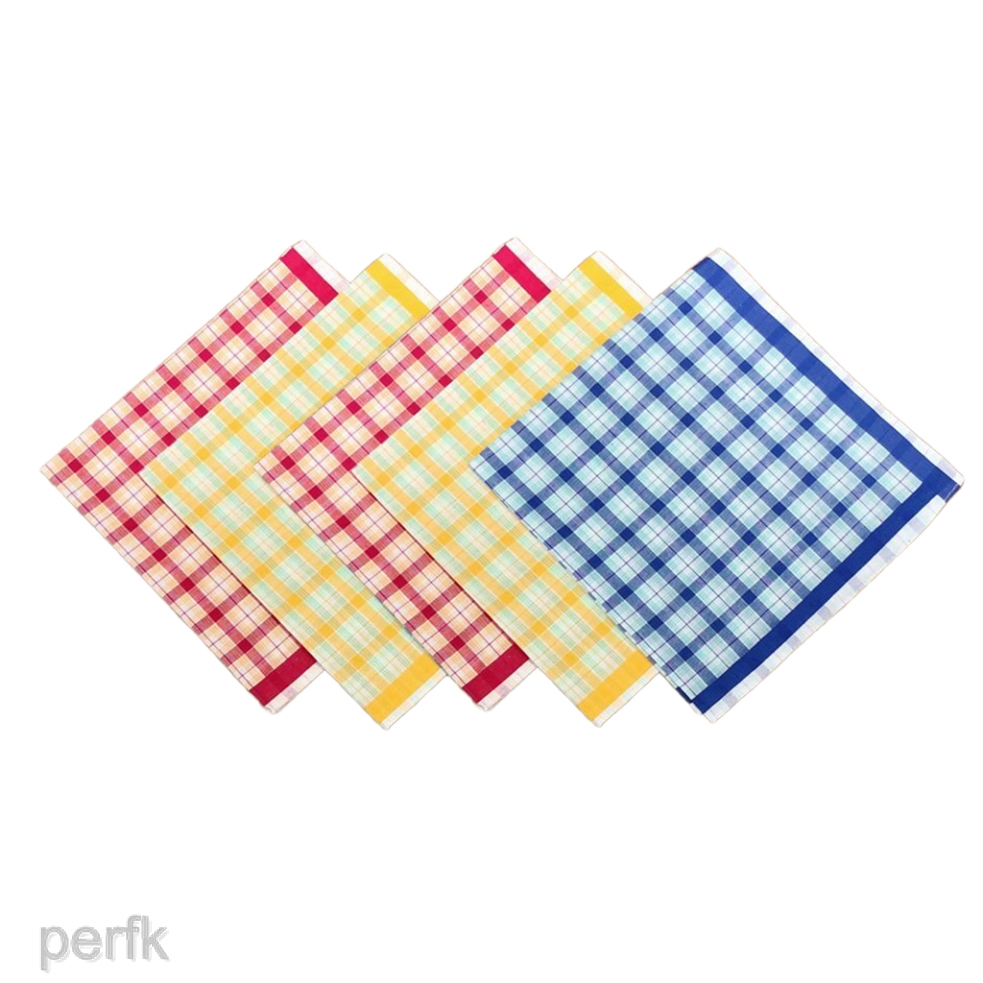 [PERFK] 5x 100% Cotton Handkerchief Plaid Printed Hanky Kerchief Pocket Square Mixed