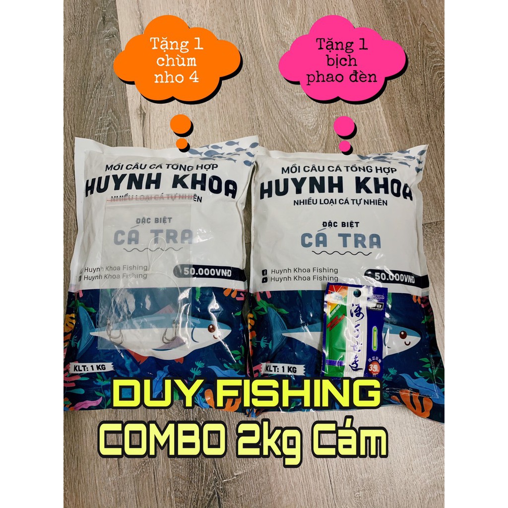 Combo 2kg cám câu cá Huỳnh Khoa (Mẫu mới) TẶNG 1 NHO 4 + 1 PHAO ĐÈN - DUY FISHING phân phối