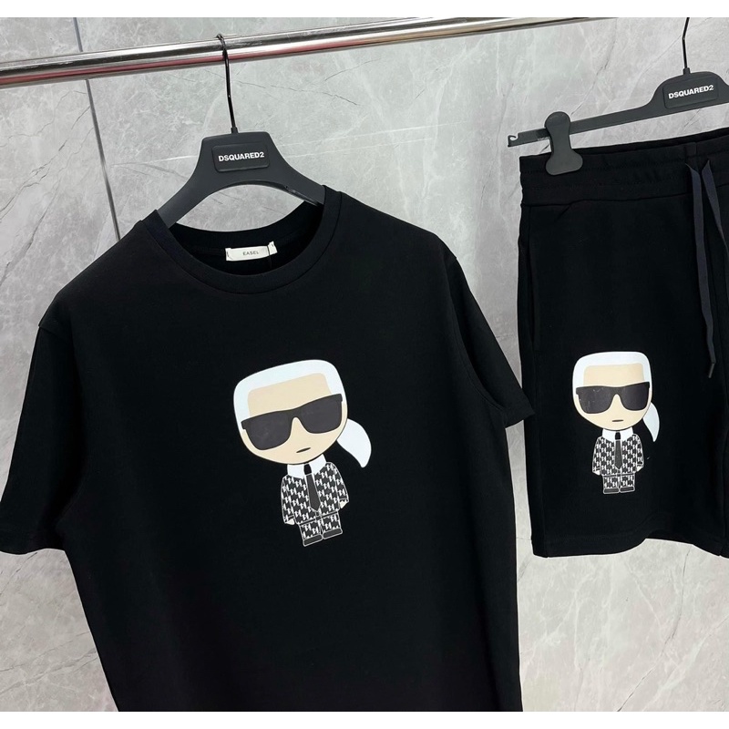 Set áo thun và quần short tây KARL, bộ nam mặc mùa hè hot trend style rộng chất dày mát mịn