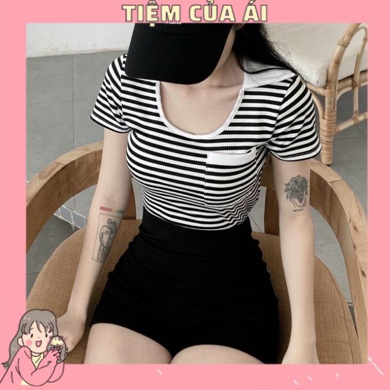 ÁO THUN KẺ SỌC NGANG CÓ VIỀN CỔ U