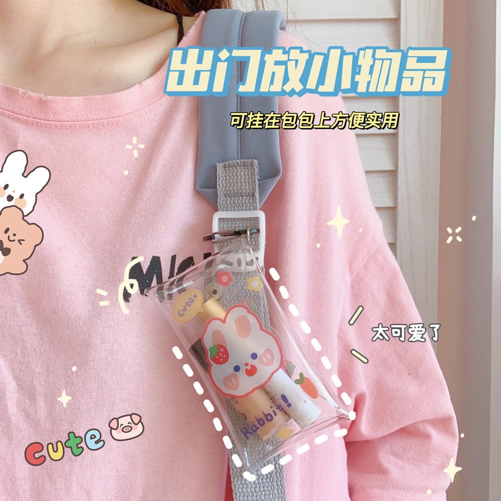 Bóp ví mini trong suốt kèm móc khóa sticker trang trí dễ thương độc lạ treo balo túi xách
