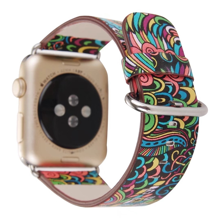 Dây Đeo Đồng Hồ Thông Minh Bằng Da In Họa Tiết Cho Apple Watch Series 1 2 3 4 5 6 7 42mm 44mm 38mm 40mm 41mm 45mm