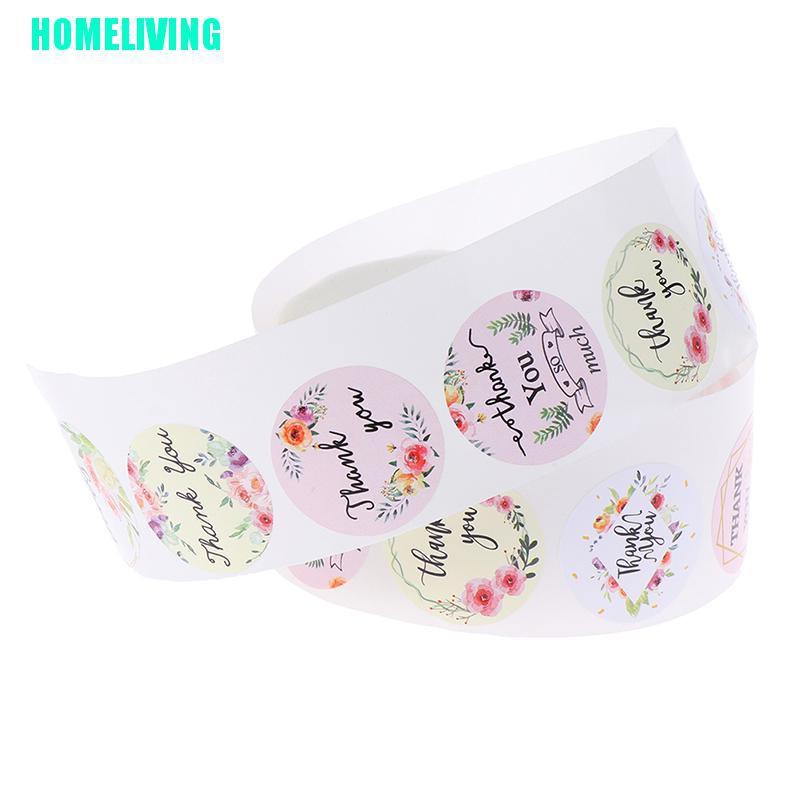 Cuộn 500 Miếng Dán Niêm Phong Bao Bì In Chữ thank you Và Hoa
