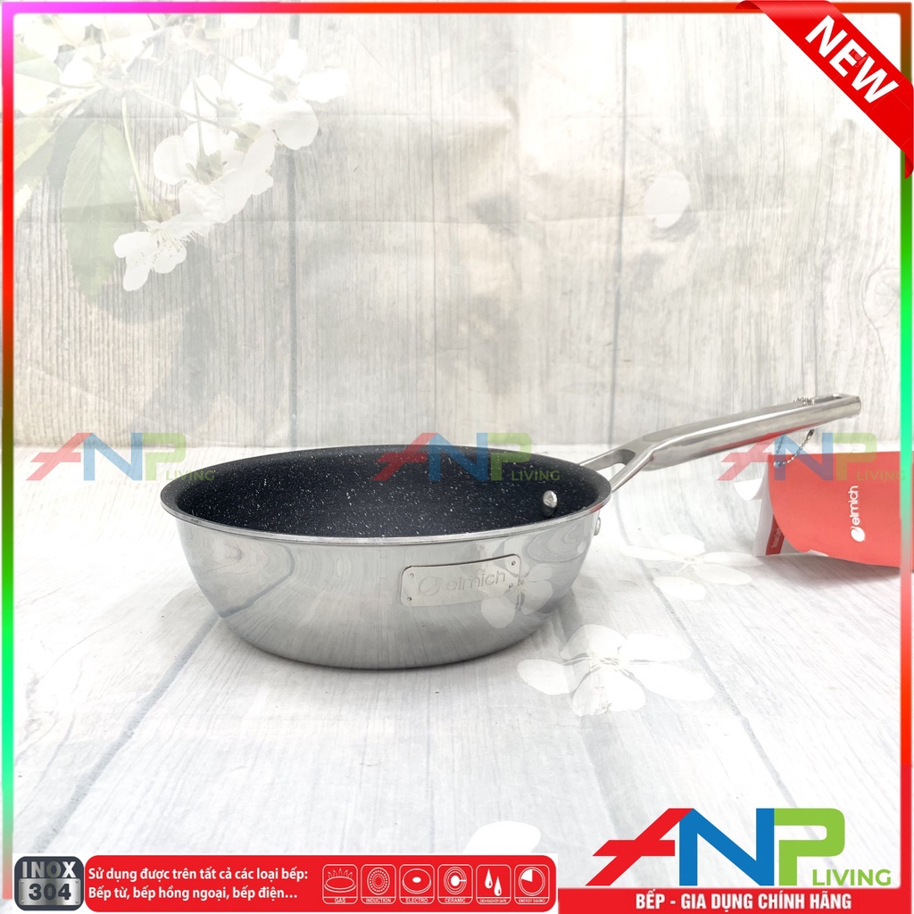 Chảo Vân Đá Chống Dính, Sâu Lòng 3 Lớp inox Liền Khối - ELMICH TRI-MAX CZ (Size 20cm/EL-3835, 24cm/EL-3836, 26cm/EL-3837