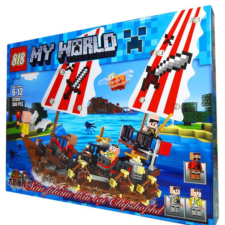 Bộ Lego Xếp Hình MineCraft My World Tàu Hải Tặc. Có 386 chi tiết. Lego Ninjago Lắp Ráp Đồ Chơi Cho Bé