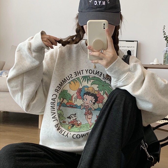 Áo sweater Perty dáng rộng phong cách Hàn Quốc ngọt ngào thời trang dành cho nữ