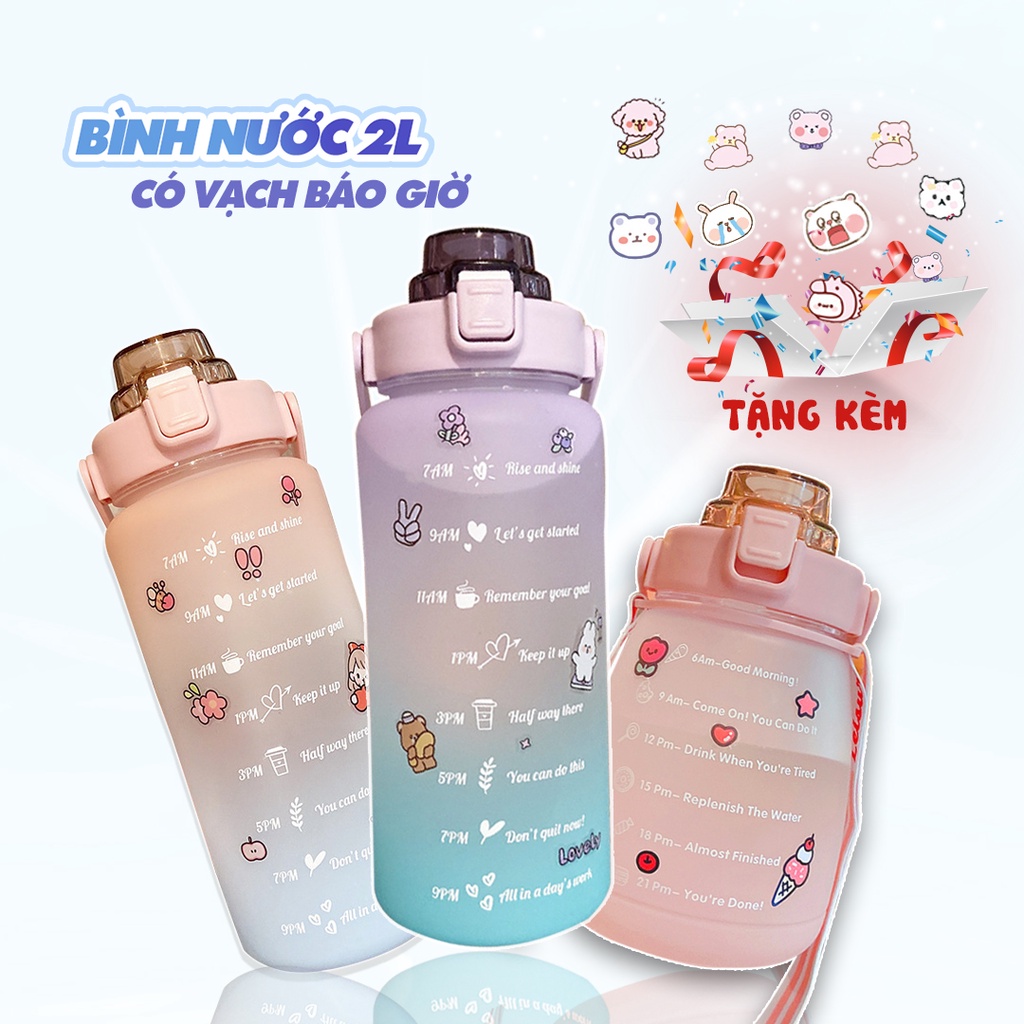 Bình Nước Thể Thao 2L Có Vạch Báo Giờ Nhắc Nhở