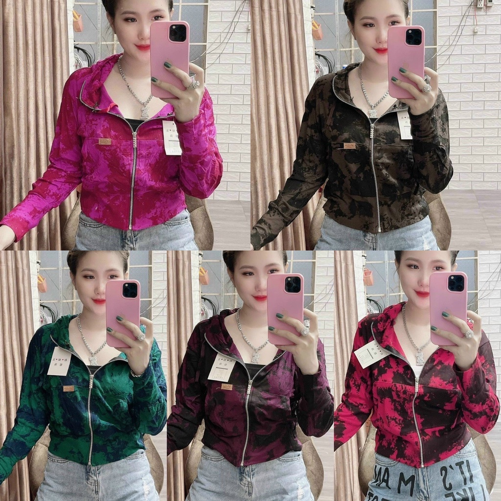 Áo Khoác Chống Nắng Nữ Loang Màu Có Nón Tay Dài Chất Thun Co Giãn (Hàng Có Sẵn + Kèm Ảnh Thật)