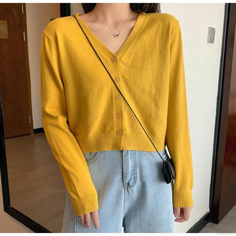 Áo Khoác Cardigan Dệt Kim Cổ Tim Xinh Xắn Cho Nữ Áo Khoác Cardigan Mỏng Dài Tay Gợi Cảm 10 Màu Tùy Chọn