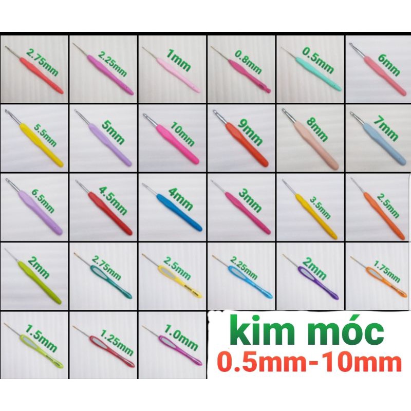 Kim đan móc len sợi mẫu đẹp size từ 0.5mm đến 10mm