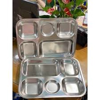 khay cơm inox/ khay chia cơm học sinh, văn phòng 5 ngăn BL
