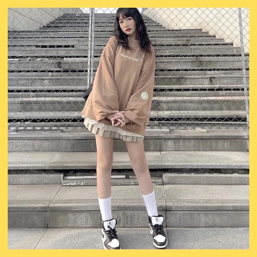 Áo Nỉ Black Air nữ - Sweater tay bồng dáng rộng nỉ bông thun dài tay thêu chữ phong cách Hàn Quốc - CHAN CHAN STORE | BigBuy360 - bigbuy360.vn