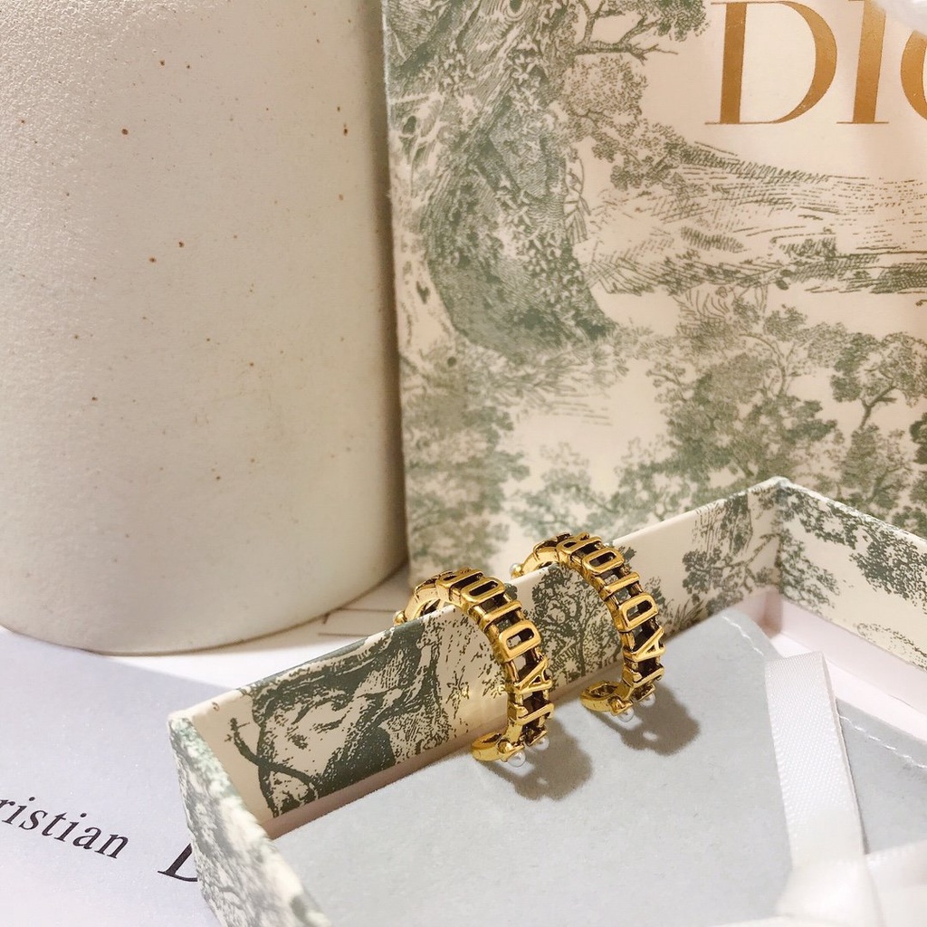 Khuyên Tai Tròn Bằng Thép Titan In Logo Dior Thời Trang Cho Nữ