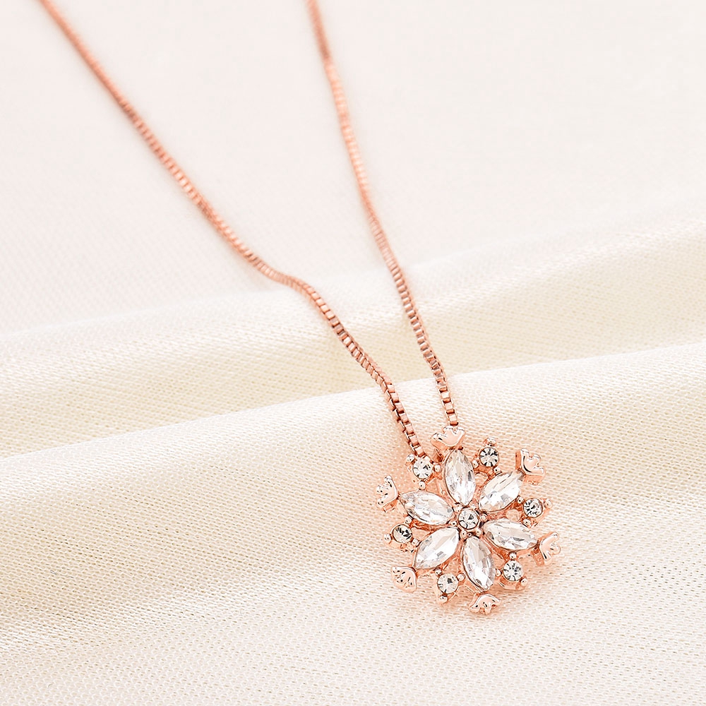 vòng cổ Mặt Hình Hoa Tuyết Đính Đá Pha Lê Phong Cách Retro