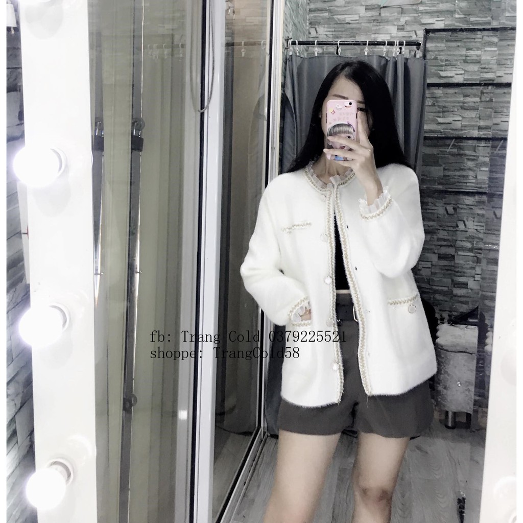 Áo khoác len lông cổ phối voan ánh nhũ sang chảnh_ hàng Loại 1 ( Ảnh thật shop tự chụp )