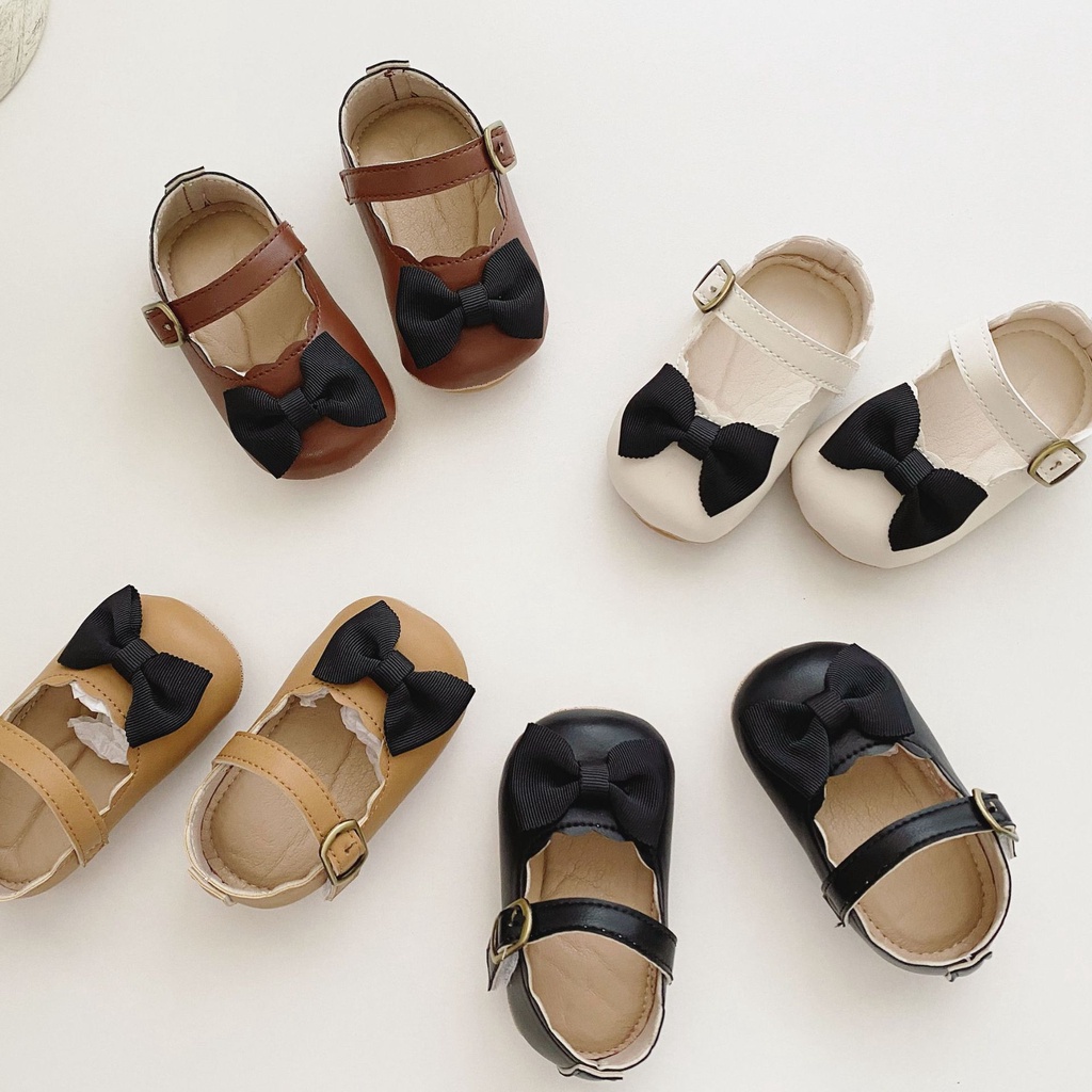 Giày tập đi nơ đen chống trơn trượt cho bé gái 821 ảnh thật