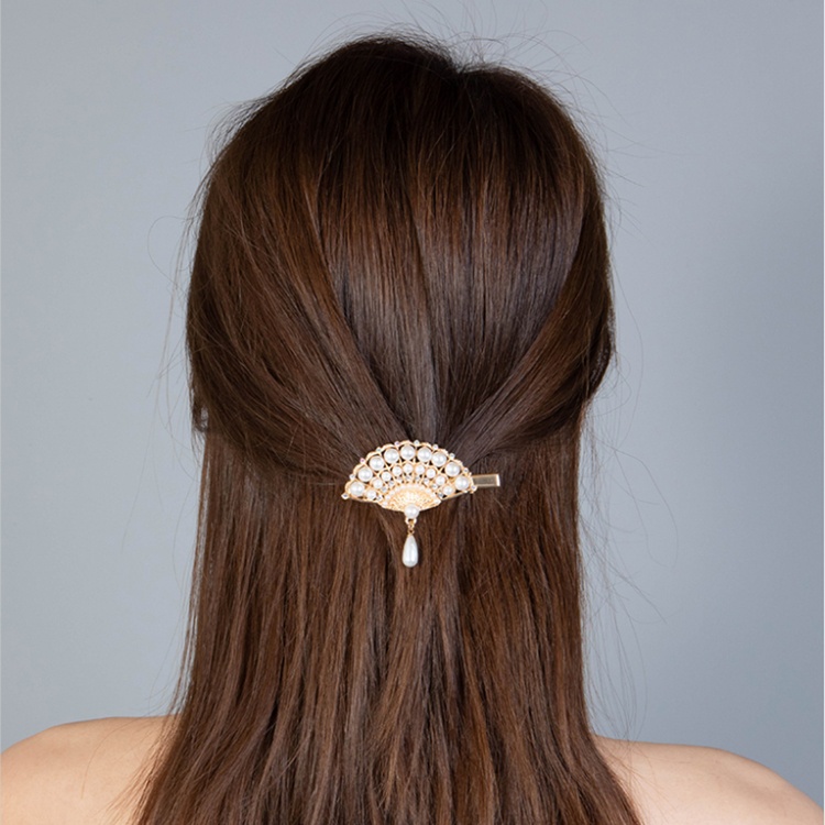 Kẹp Tóc Hình Quạt Đính Ngọc Trai Phong Cách vintage Hàn Quốc