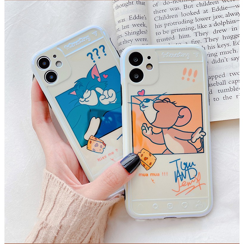 Ốp iPhone đôi cute hoạt hình Tom Jerry dễ thương phản quang.Tương thích iPhone 11 ProMax/11/XsMax/Xs/X/8plus/8/7plus/7