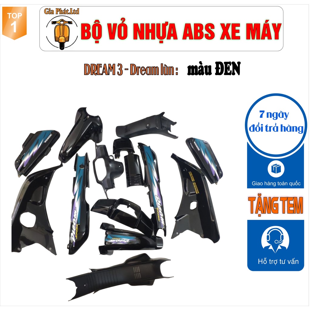 Bộ vỏ nhựa dàn áo xe Dream lùn - Dream III màu ĐEN_SPP-1351