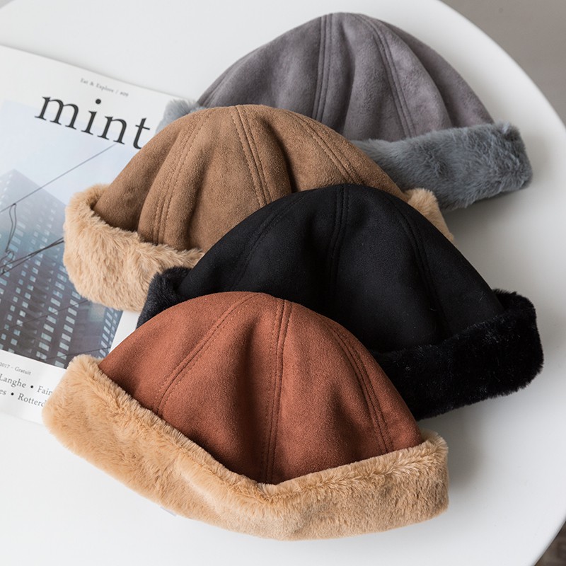 Mũ Beret Da Lộn Phối Lông Cừu Mềm Mại Thời Trang Thu Đông Phong Cách Nhật Bản Cho Nữ