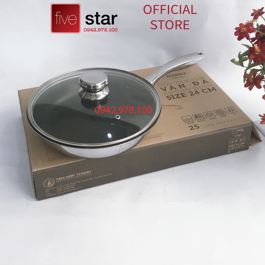 Chảo chống dính vân đá inox 304 bếp từ FiveStar Plus 3 lớp đáy liền ( 22cm / 24cm / 26cm / 28cm)