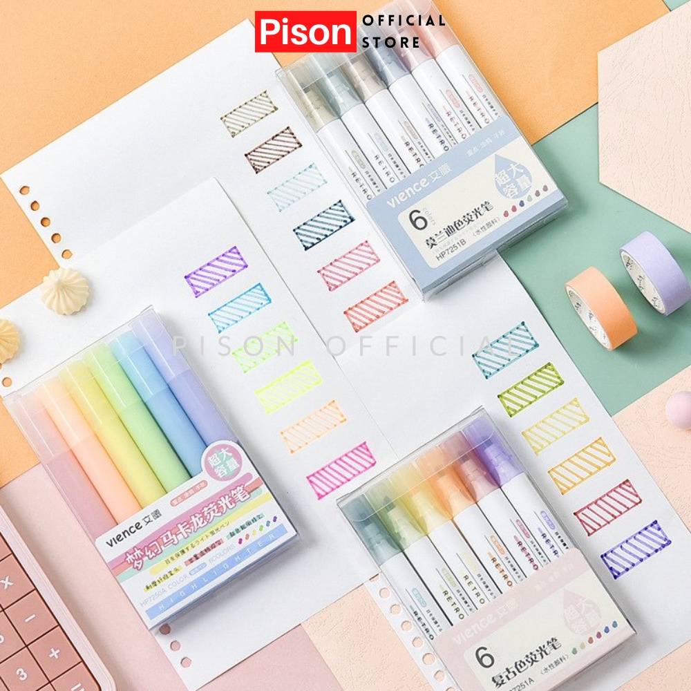 Bút highlight nhiều mẫu Pison, bút đánh dấu bút nhớ trang trí sổ bullet journal – 1 hộp/ túi