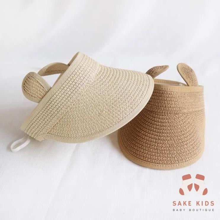 Mũ Cói Cho Bé - Mũ cói Tai Thỏ mùa hè không chóp cho bé từ 1-4 tuổi kiểu dáng Hàn Quốc dễ thương MC03