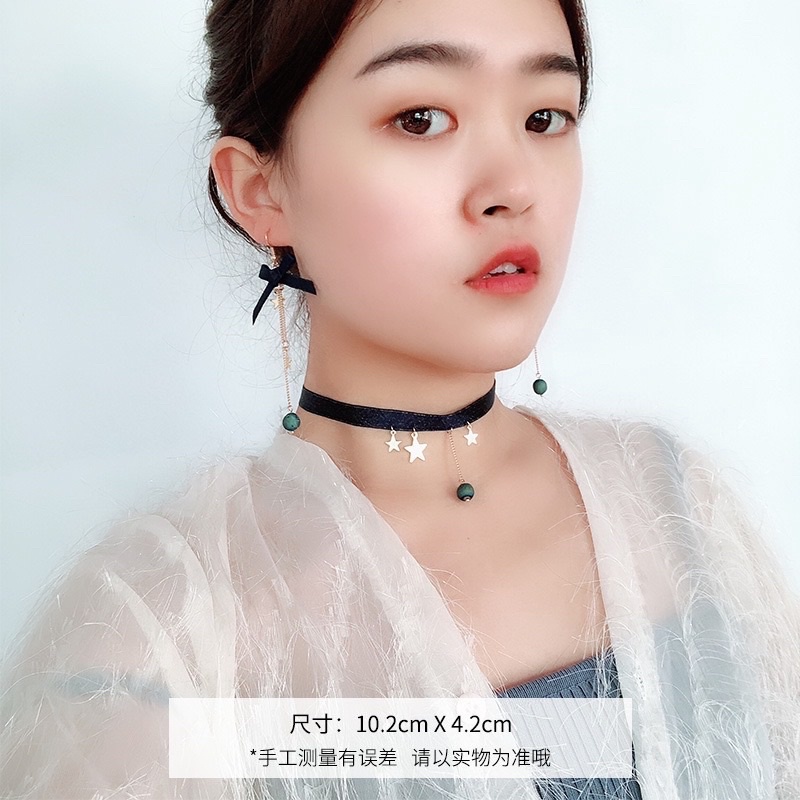 Set vòng cổ choker + khuyên tai sao rơi màu xanh phong cách Lolita