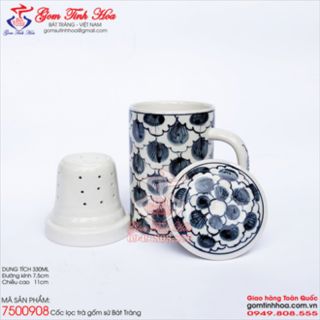 Ly lọc trà gốm sứ vẽ lông công