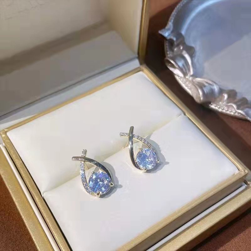 Bông Tai Hình Chữ Thập Đính Đá Zircon Thời Trang Dễ Phối Đồ
