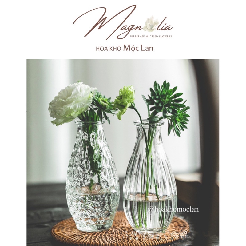 Lọ Bình thuỷ tinh mini cao cấp có vân trong suốt cắm hoa khô hoa lụa trang trí nhà cửa
