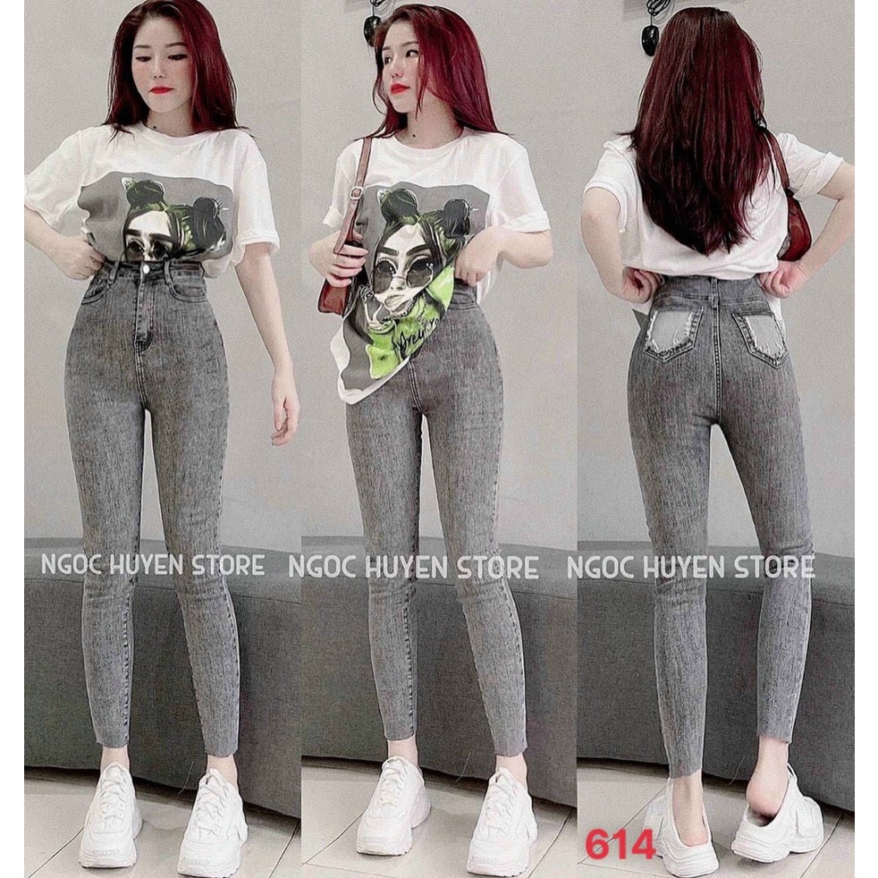 Quần jean nữ đen xám cao cấp-quần jean nữ lưng cao chất liệu denim co giãn(fom chuẩn shop)Lady-Hn Store88 N4