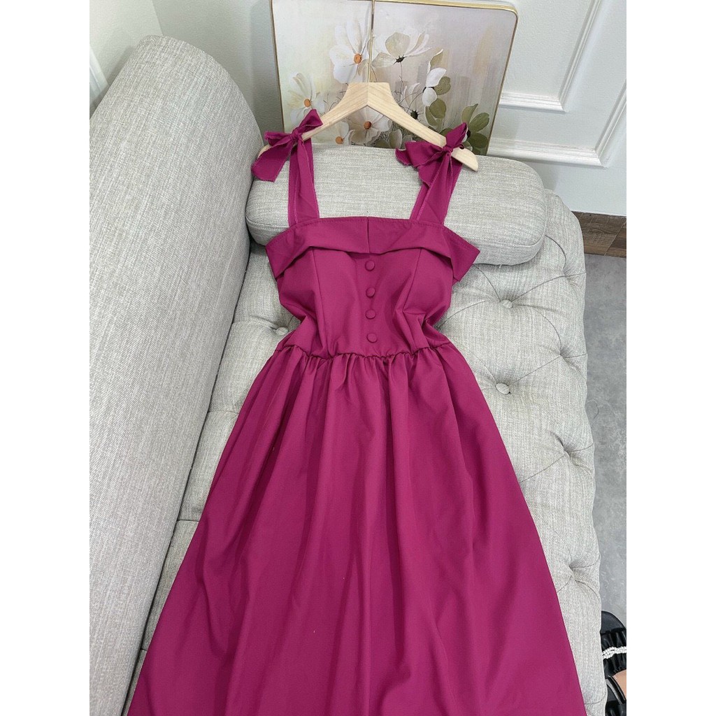 Đầm Nữ, Đầm 2 Dây, Dáng dài, Có Cup Ngực, Phối Cúc Bọc , 2 Màu Trắng - Đỏ, V1001 | BigBuy360 - bigbuy360.vn