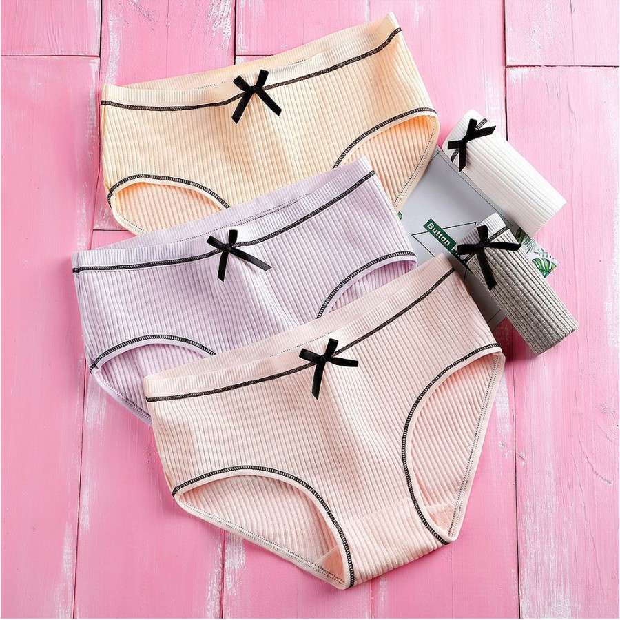 Quần Lót Cotton Tăm Viền Kẻ Phối Nơ Cao Cấp Hàng Đẹp