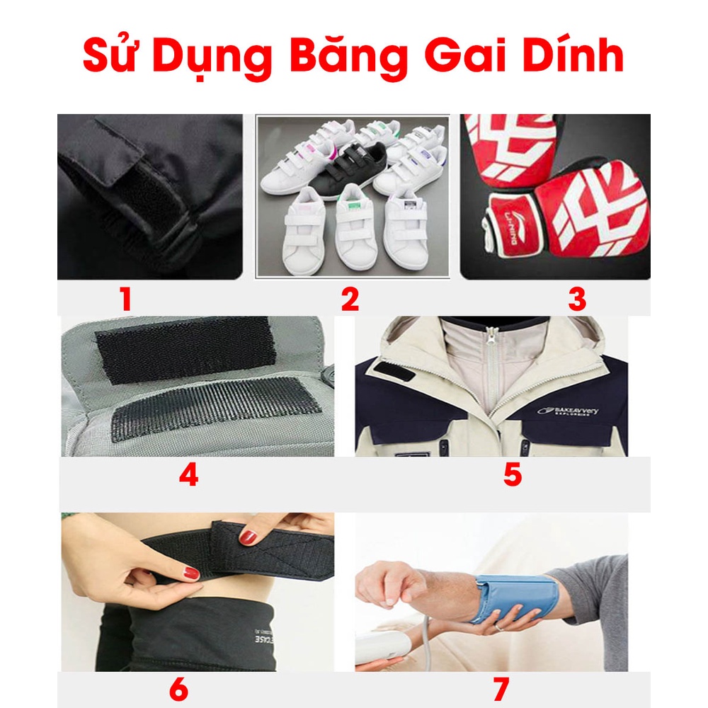 Băng gai dính khóa nhám gai, miếng dán vải 2 mặt dán giày, túi xách, quần áo các vật dụng khổ 2cm