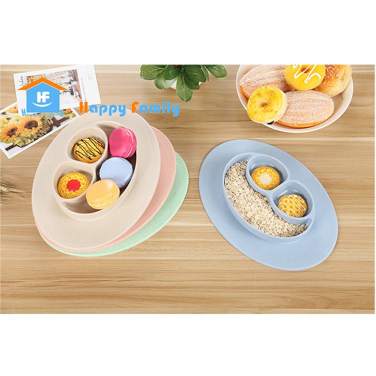 Bộ khay ăn muỗng nĩa mặt cười làm từ sợi lúa mì