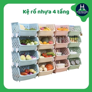 Kệ rổ nhựa 4 tầng đựng đồ dùng đă năng siêu tiện lợi (giao màu ngẫu nhiên)