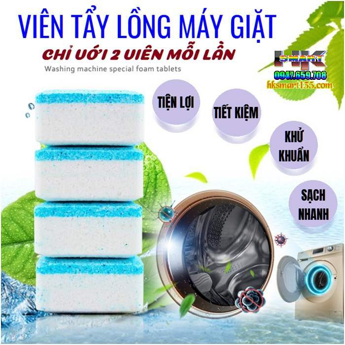 [ Hộp 4 Viên] Viên Tẩy Vệ Sinh Lồng Máy Giặt Diệt khuẩn và Tẩy chất cặn Lồng máy giặt hiệu quả