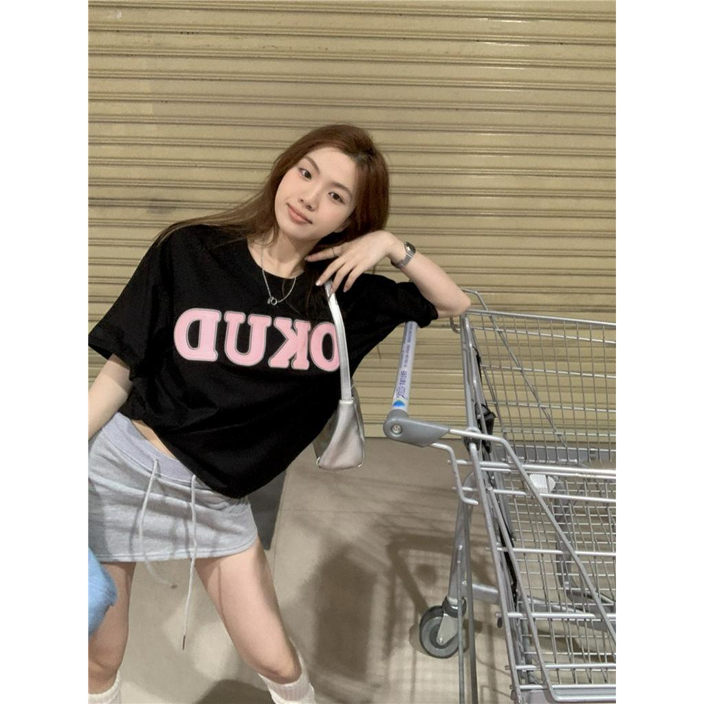 Áo Thun Tay Ngắn Cổ Tròn Thêu Chữ Phong Cách Hàn Quốc 63313